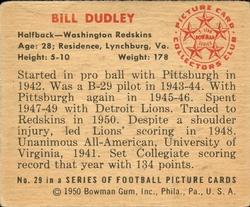 1950 Bowman #29 Bill Dudley Back