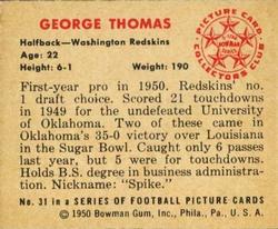 1950 Bowman #31 George Thomas Back