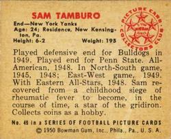 1950 Bowman #49 Sam Tamburo Back