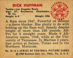 1950 Bowman #53 Dick Huffman Back