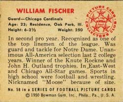 1950 Bowman #58 William Fischer Back