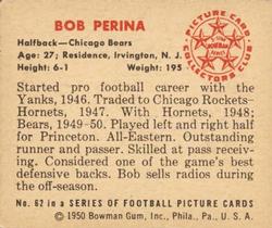 1950 Bowman #62 Bob Perina Back