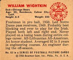 1950 Bowman #63 William Wightkin Back