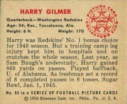 1950 Bowman #66 Harry Gilmer Back
