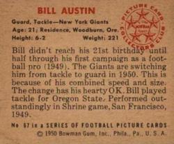 1950 Bowman #67 Bill Austin Back