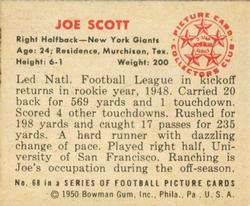 1950 Bowman #68 Joe Scott Back