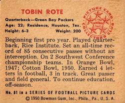 1950 Bowman #81 Tobin Rote Back