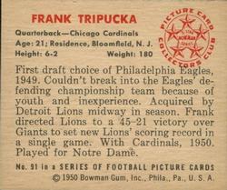 1950 Bowman #91 Frank Tripucka Back