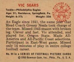 1950 Bowman #94 Vic Sears Back