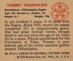 1950 Bowman #95 Tommy Thompson Back