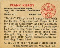 1950 Bowman #96 Frank Kilroy Back