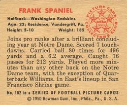 1950 Bowman #102 Frank Spaniel Back