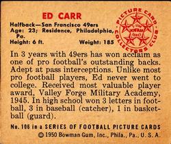 1950 Bowman #106 Ed Carr Back