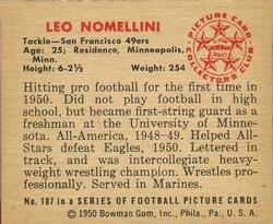 1950 Bowman #107 Leo Nomellini Back