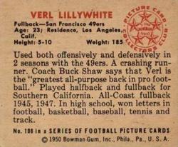 1950 Bowman #108 Verl Lillywhite Back