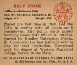 1950 Bowman #112 Billy Stone Back