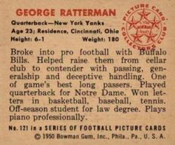 1950 Bowman #121 George Ratterman Back