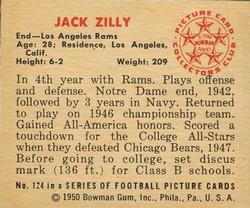 1950 Bowman #124 Jack Zilly Back