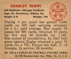 1950 Bowman #129 Charley Trippi Back