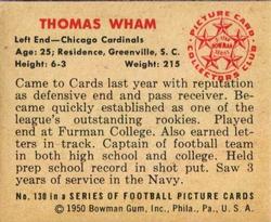 1950 Bowman #130 Thomas Wham Back