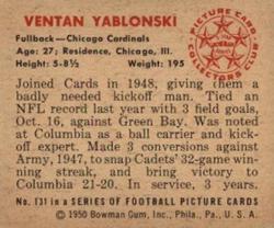 1950 Bowman #131 Ventan Yablonski Back