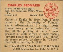 1950 Bowman #132 Charles Bednarik Back