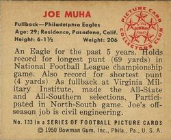 1950 Bowman #133 Joe Muha Back
