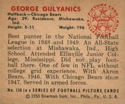 1950 Bowman #136 George Gulyanics Back