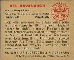 1950 Bowman #137 Ken Kavanaugh Back
