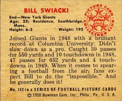 1950 Bowman #142 Bill Swiacki Back