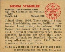 1950 Bowman #143 Norm Standlee Back