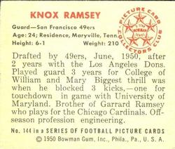 1950 Bowman #144 Knox Ramsey Back