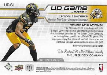 2021 Upper Deck CFL - UD Game Jersey #UD-SL Simoni Lawrence Back