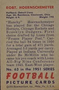 1951 Bowman #63 Bob Hoernschemeyer Back