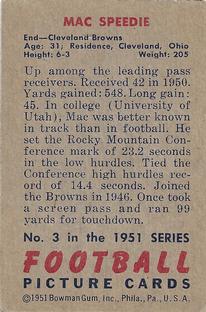 1951 Bowman #3 Mac Speedie Back
