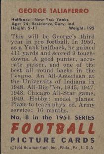 1951 Bowman #8 George Taliaferro Back