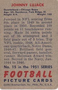 1951 Bowman #15 Johnny Lujack Back