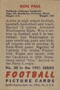 1951 Bowman #30 Don Paul Back
