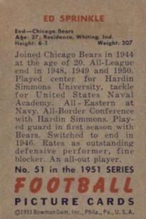 1951 Bowman #51 Ed Sprinkle Back
