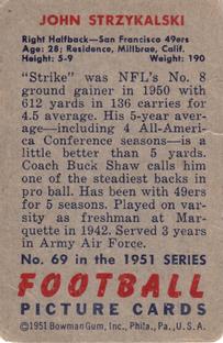 1951 Bowman #69 John Strzykalski Back