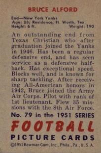 1951 Bowman #79 Bruce Alford Back