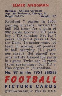 1951 Bowman #97 Elmer Angsman Back