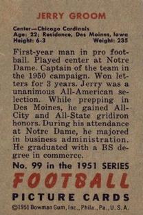 1951 Bowman #99 Jerry Groom Back