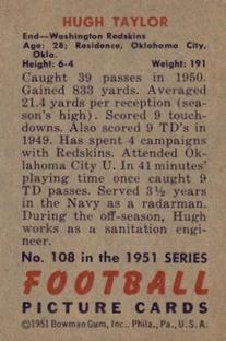 1951 Bowman #108 Hugh Taylor Back