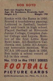 1951 Bowman #113 Bob Boyd Back