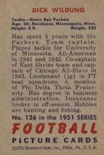 1951 Bowman #126 Dick Wildung Back
