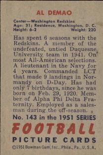 1951 Bowman #143 Al Demao Back