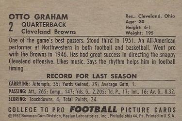1952 Bowman Large #2 Otto Graham Back