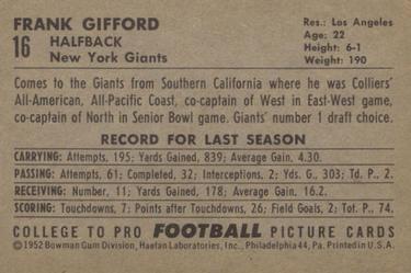 1952 Bowman Large #16 Frank Gifford Back