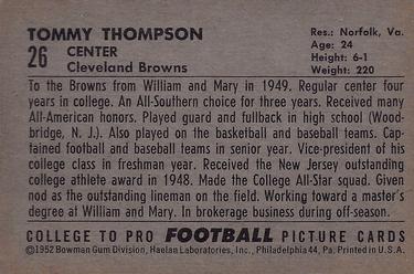 1952 Bowman Large #26 Tommy Thompson Back
